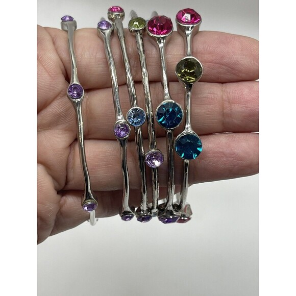Macy’s 6 Piece Bangle Set Multi Color Stone Bracelets New - Picture 6 of 7